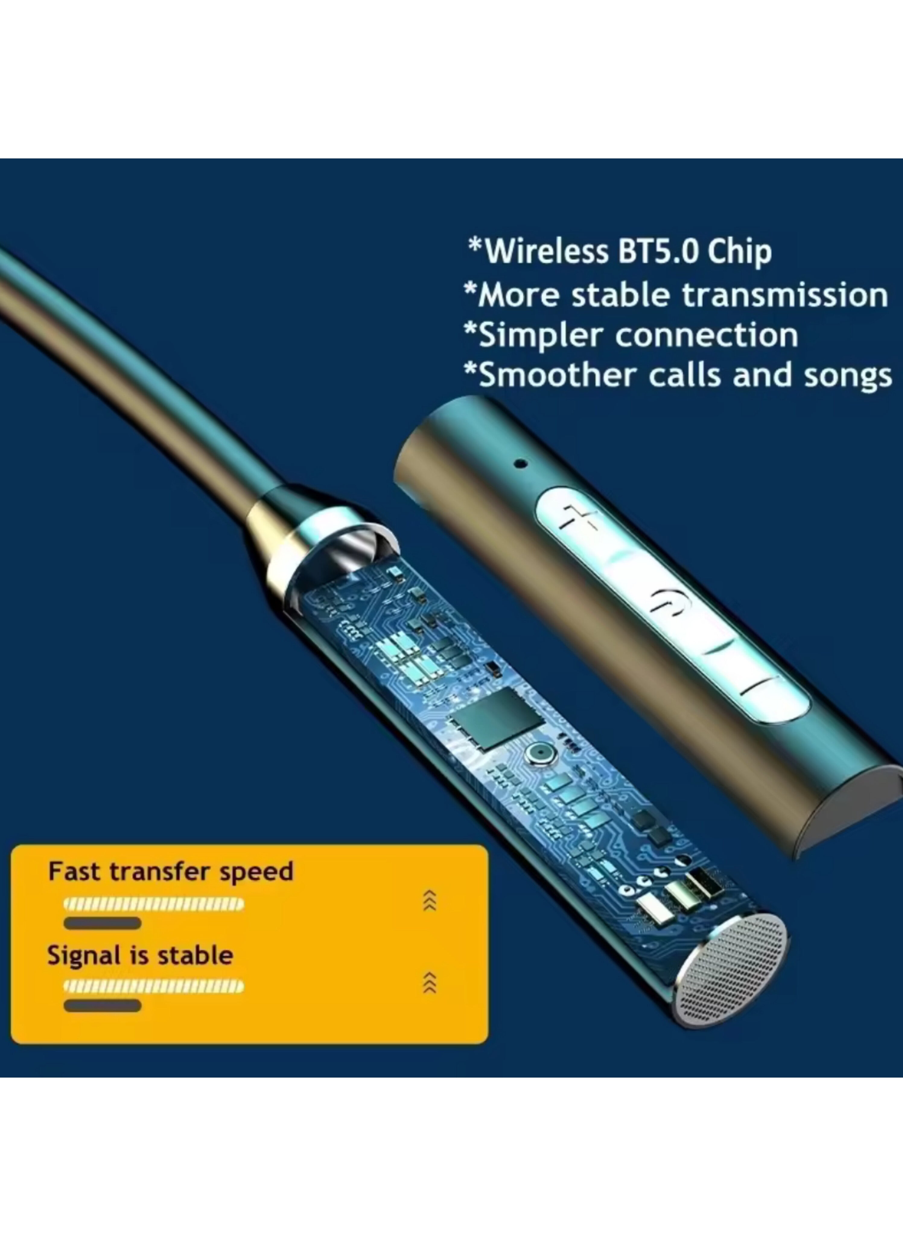 سماعات أذن لاسلكية حول الرقبة - جودة صوت فائقة الوضوح مع خاصية الشحن السريع ووقت تشغيل للموسيقى يصل إلى 48 ساعة. Wireless Neckband Headset - High Definition Sound Quality with Fast Charging and Up to 48 Hours Music Playtime.
