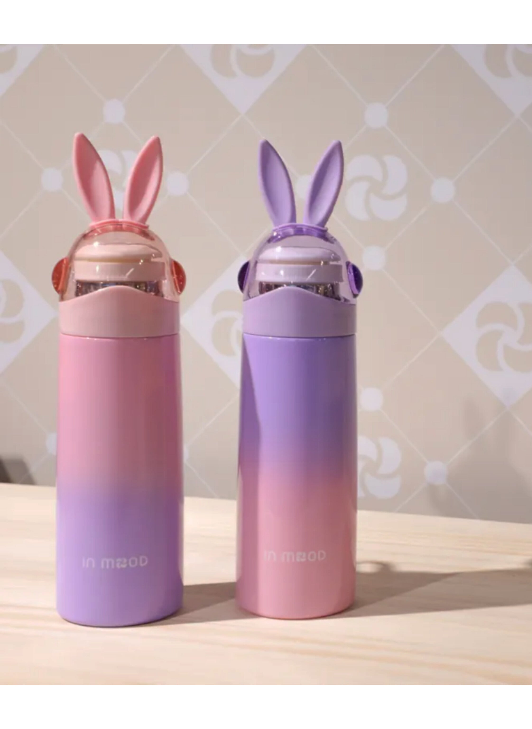 قارورة حرارية معزولة للأطفال سعة 350 مل، ستانلس ستيل 304، بتصميم أرنب لطيف متعدد الألوان، يحفظ الحرارة حتى 12 ساعة Kids Insulated Thermal Water Bottle 350ml, Stainless Steel 304, Cute Bunny Design, Multi-Color Vacuum Flask (12H Heat Retention)