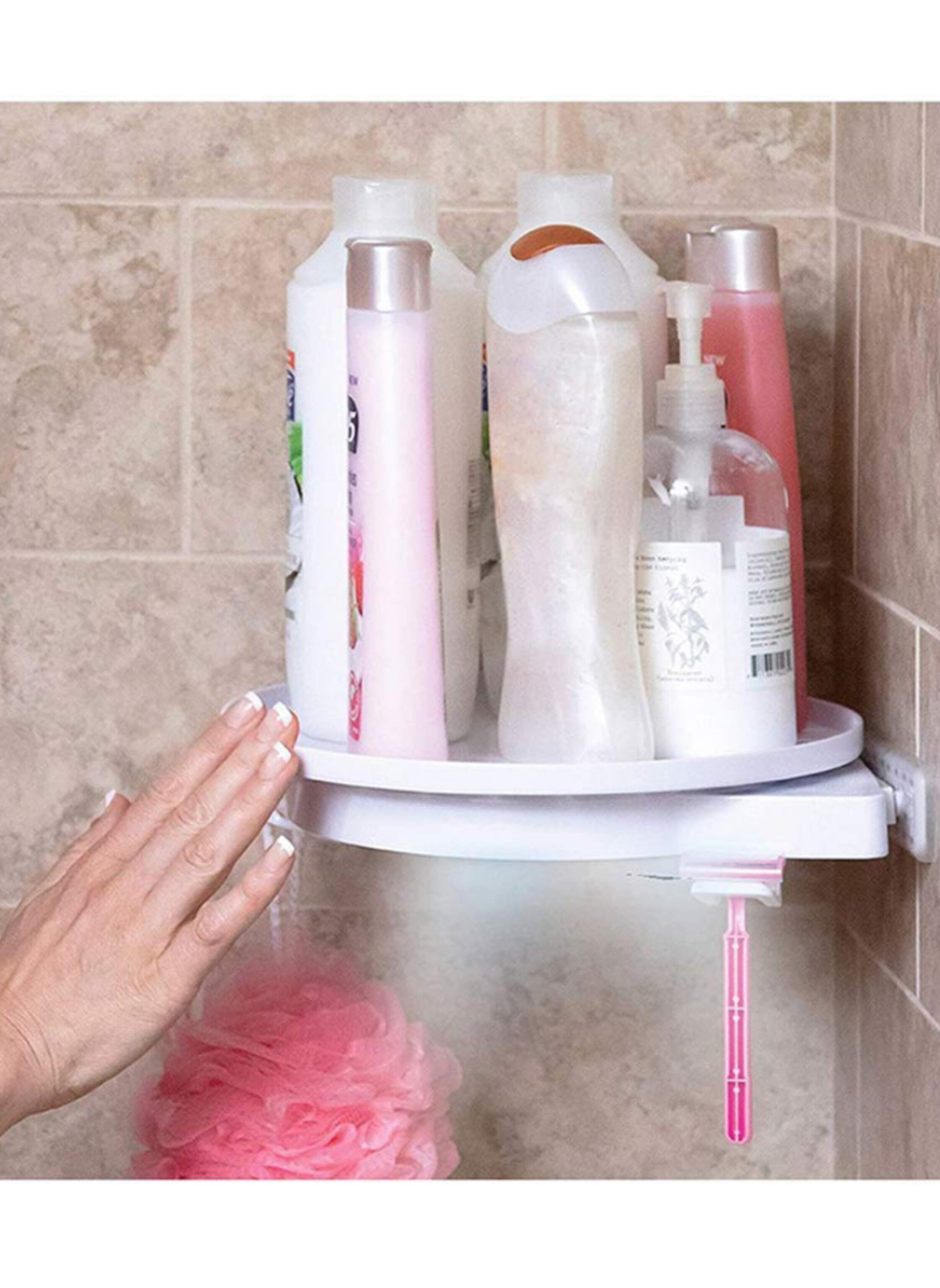 360° Rotating Corner Storage Organizer - Multi-Purpose Kitchen & Bathroom Shelf منظم تخزين زاوية دوار 360 درجة - رف متعدد الأغراض للمطبخ والحمام