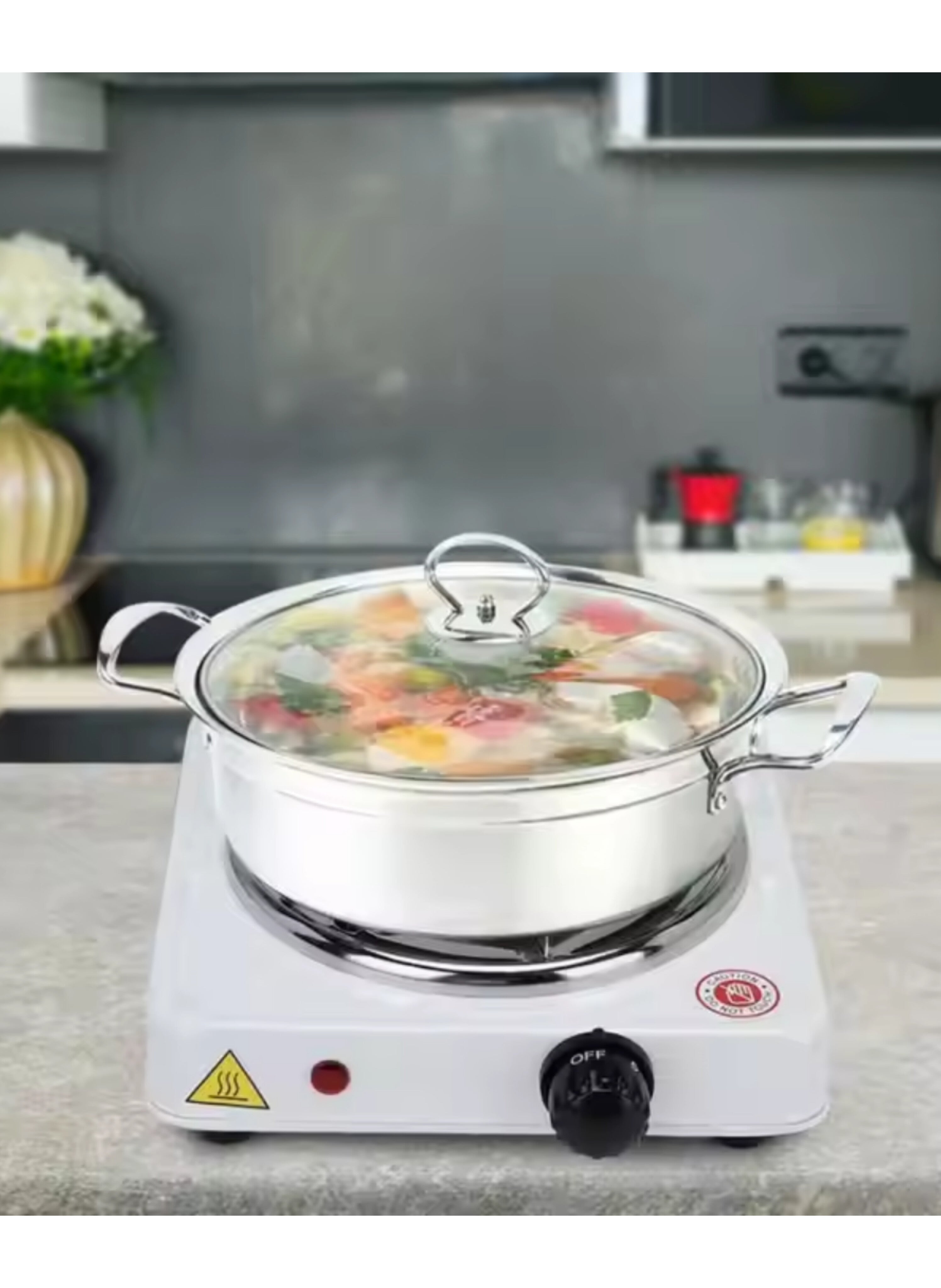 موقد كهربائي محمول بملف واحد - سخان قهوة وشاي ومطبخ صغير بإعدادات حرارة قابلة للتعديل Portable Single Coil Electric Hot Plate - Adjustable Heat Setting Coffee, Tea, and Small Kitchen Burner