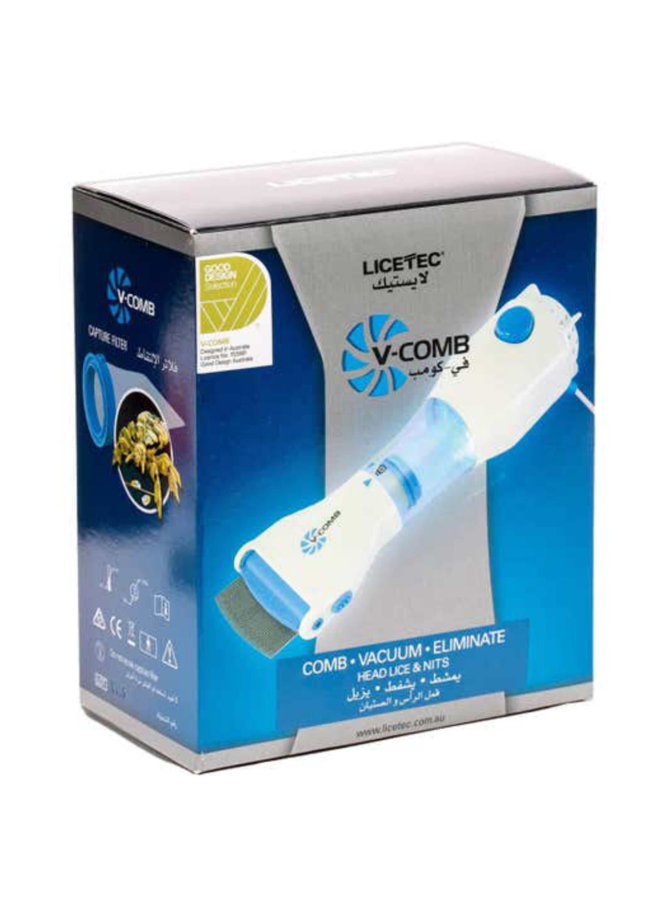 جهاز لايستيك في-كومب الكهربائي المتطور لإزالة القمل والصئبان بالشفط والتمشيط LiceTec V-Comb Advanced Electric Lice and Nit Removal Device with Suction and Combing Technology