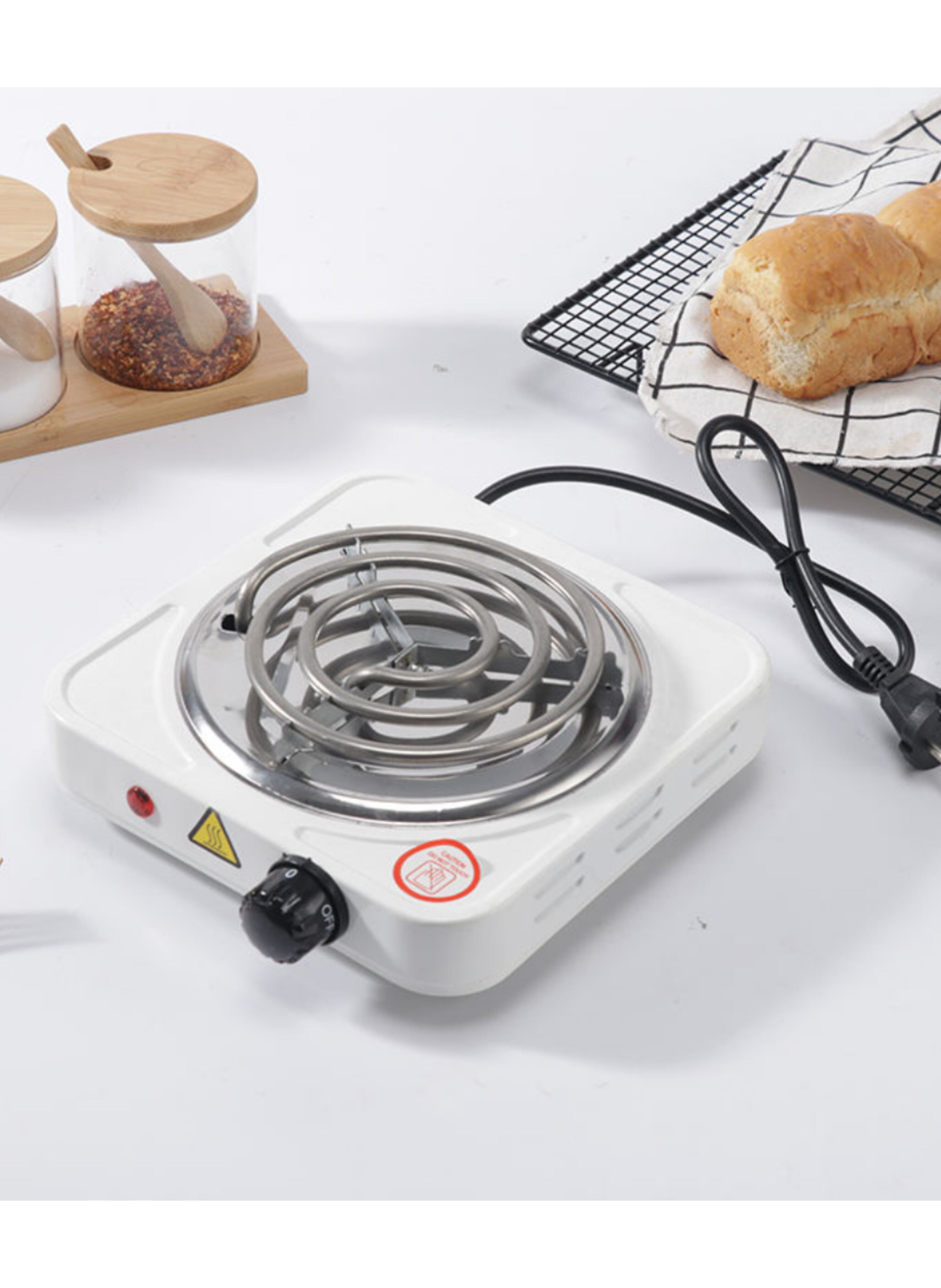 موقد كهربائي محمول بملف واحد - سخان قهوة وشاي ومطبخ صغير بإعدادات حرارة قابلة للتعديل Portable Single Coil Electric Hot Plate - Adjustable Heat Setting Coffee, Tea, and Small Kitchen Burner