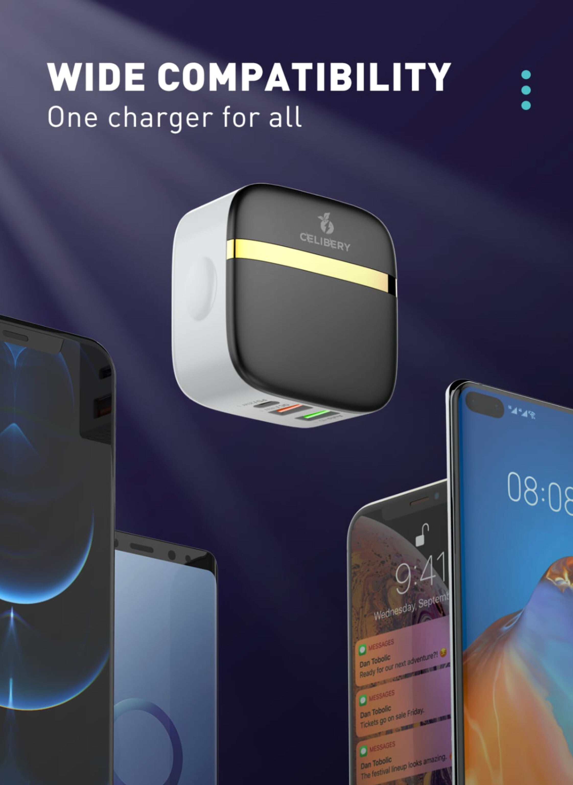 شاحن حائط USB C PD32W، محول من النوع PD3.0/QC 3.0، 3 منافذ CEELIBERY شاحن حائط صغير الحجم من النوع C، شحن سريع لأجهزة iPhone 16/16 Pro/16 Pro Max/15 Pro، وMacBook Pro/Air