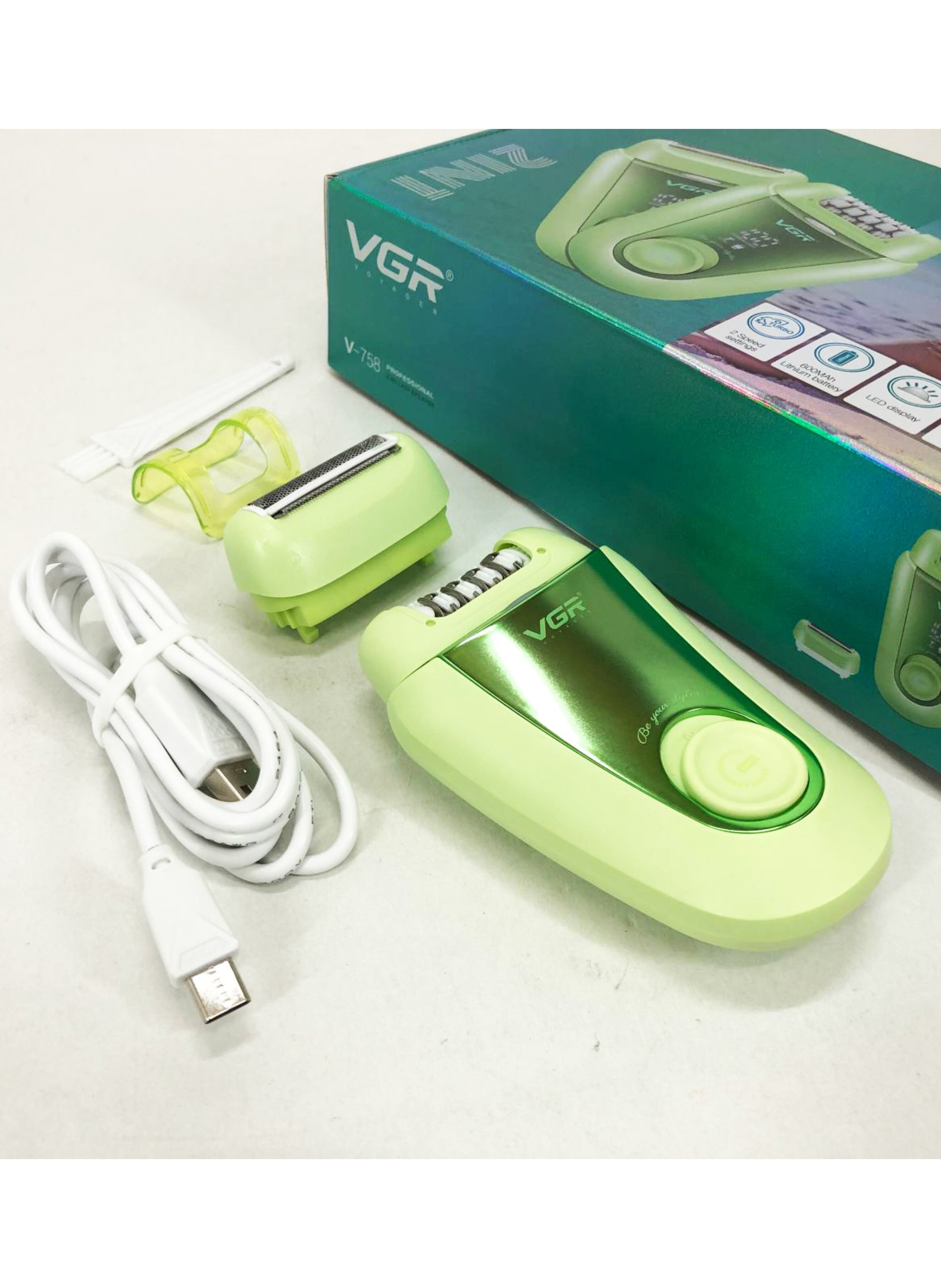 جهاز إزالة الشعر 2 في 1 النسائي اللاسلكي القابل للشحن ، وشفرات إزالة مدمجة وضوء LED، مخصص لإزالة الشعر الجاف والرطب من الوجه والجسم.  Cordless Rechargeable Women's Epilator and Shaver, with Li-ion Battery  for Wet & Dry Hair Removal.