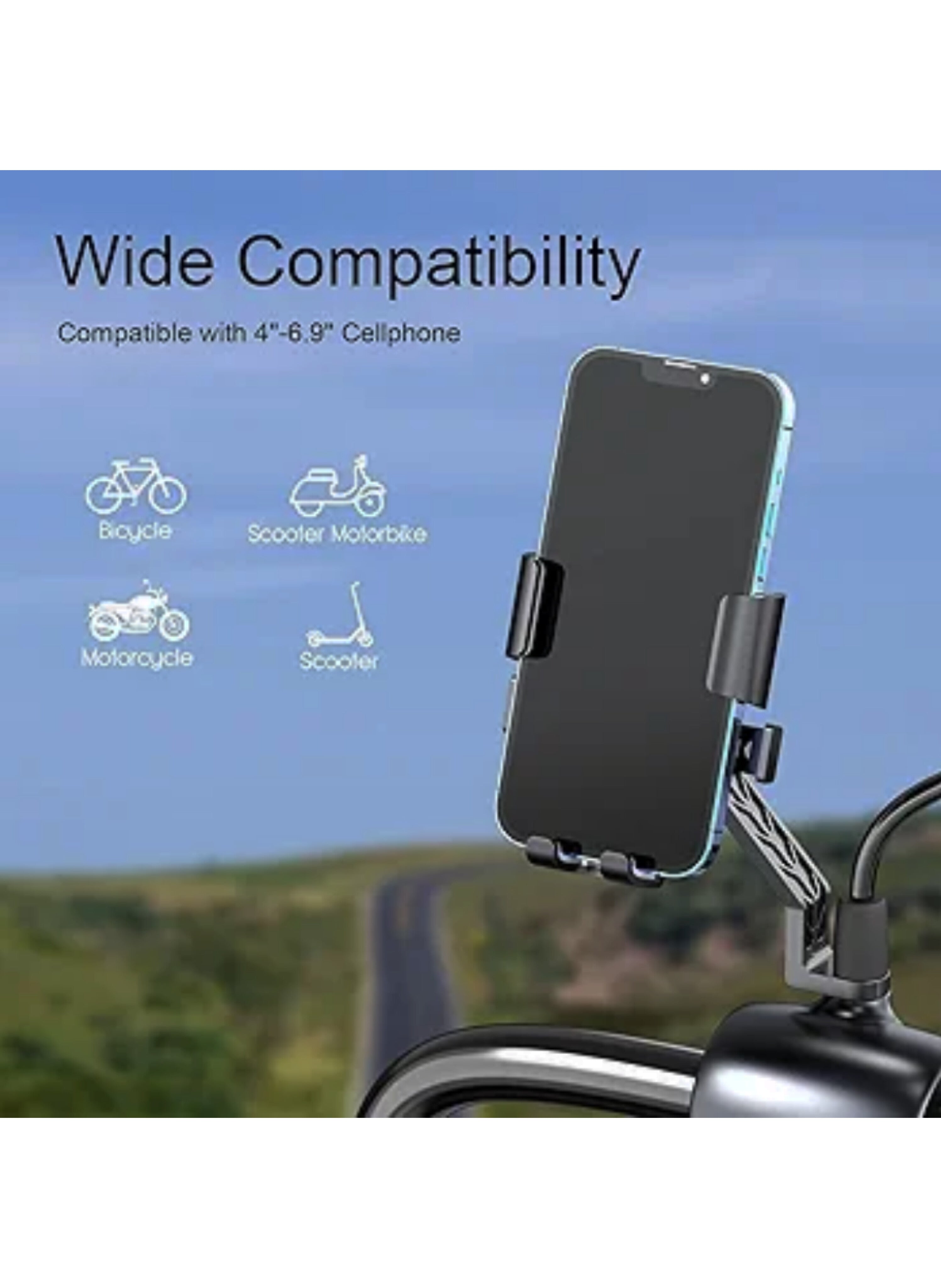 Versatile Mount for Bicycles, Motorcycles & Scooters (4-6 Inch Screens)حامل جوال للدراجات بقفل بضغطة زر - أمان فائق وثبات عالي (شاشات 4-6 بوصة)