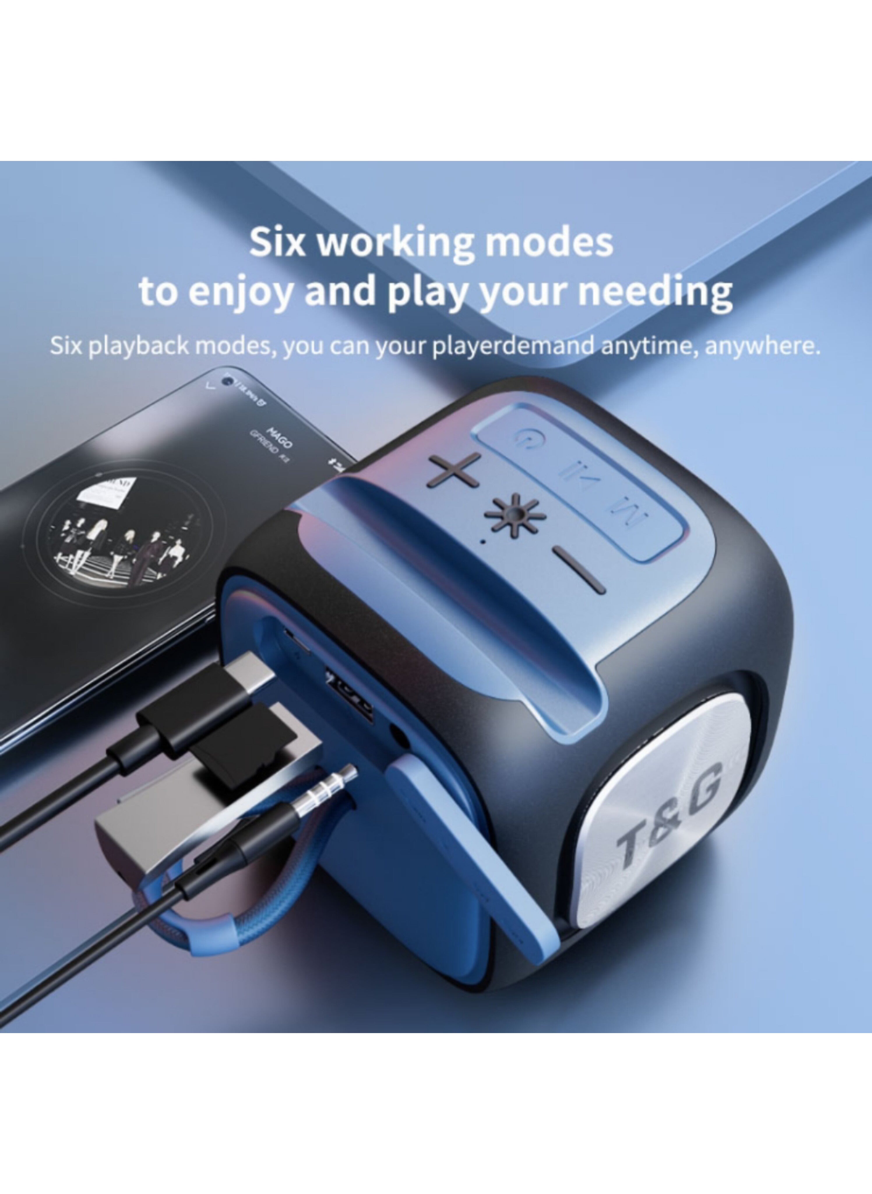 مكبر صوت لاسلكي محمول بتصميم مكعب، مع إضاءة LED ملونة، وصوت جهير فائق الجودة، وخيارات تشغيل متعددة Portable Wireless Speaker Cube Design, with Dynamic LED Lighting, Superior Low-Frequency Audio, and Multiple Playback Options