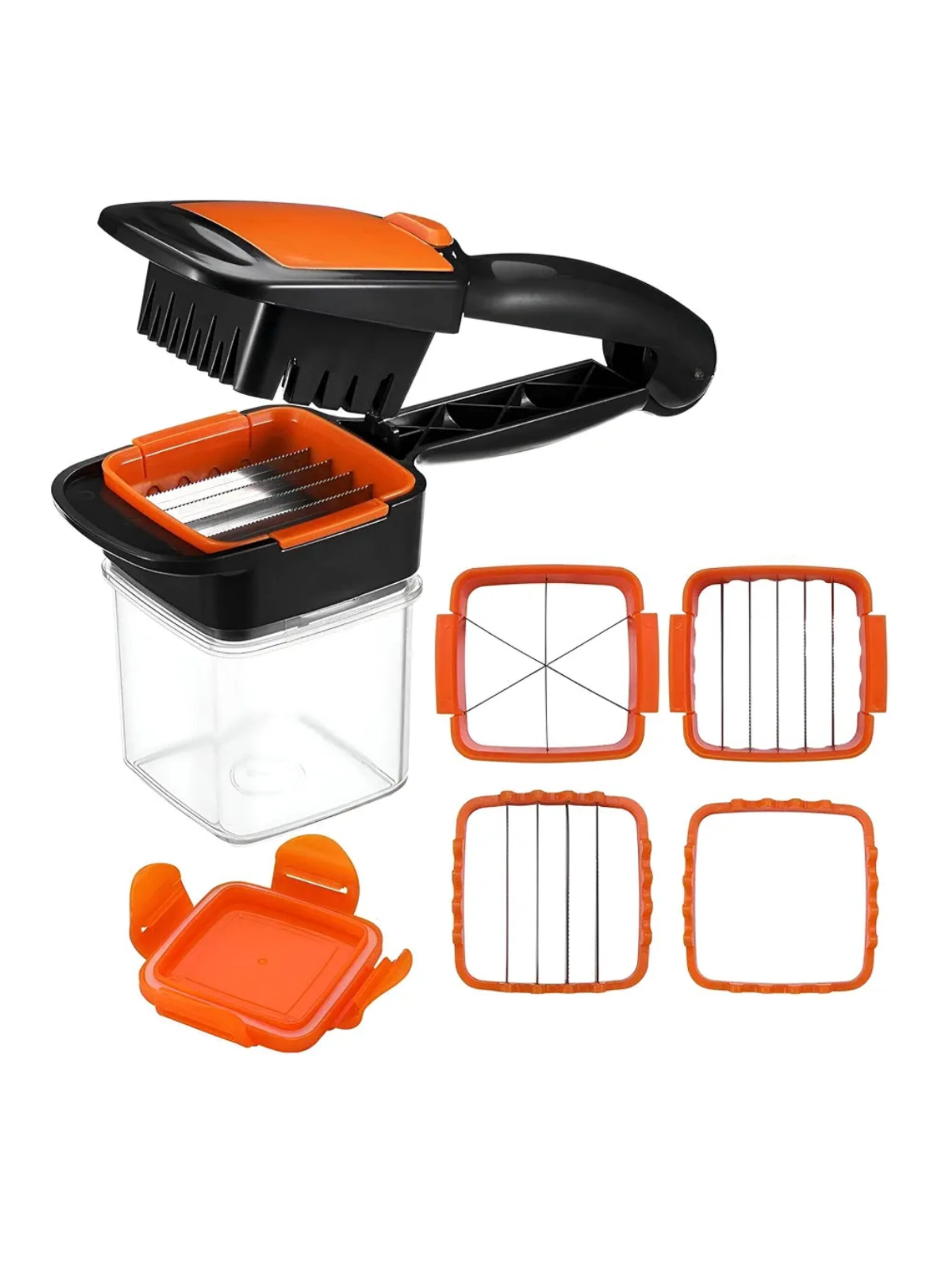 قطاعة خضروات وفواكه يدوية متعددة الشفرات - أداة تقطيع صغيرة سريعة مع حاوية تخزين لتقطيع مكعبات وسلطات Manual Multi-Blade Fruit and Vegetable Chopper - Quick Small Dicer Tool with Storage Container for Cubing and Salads