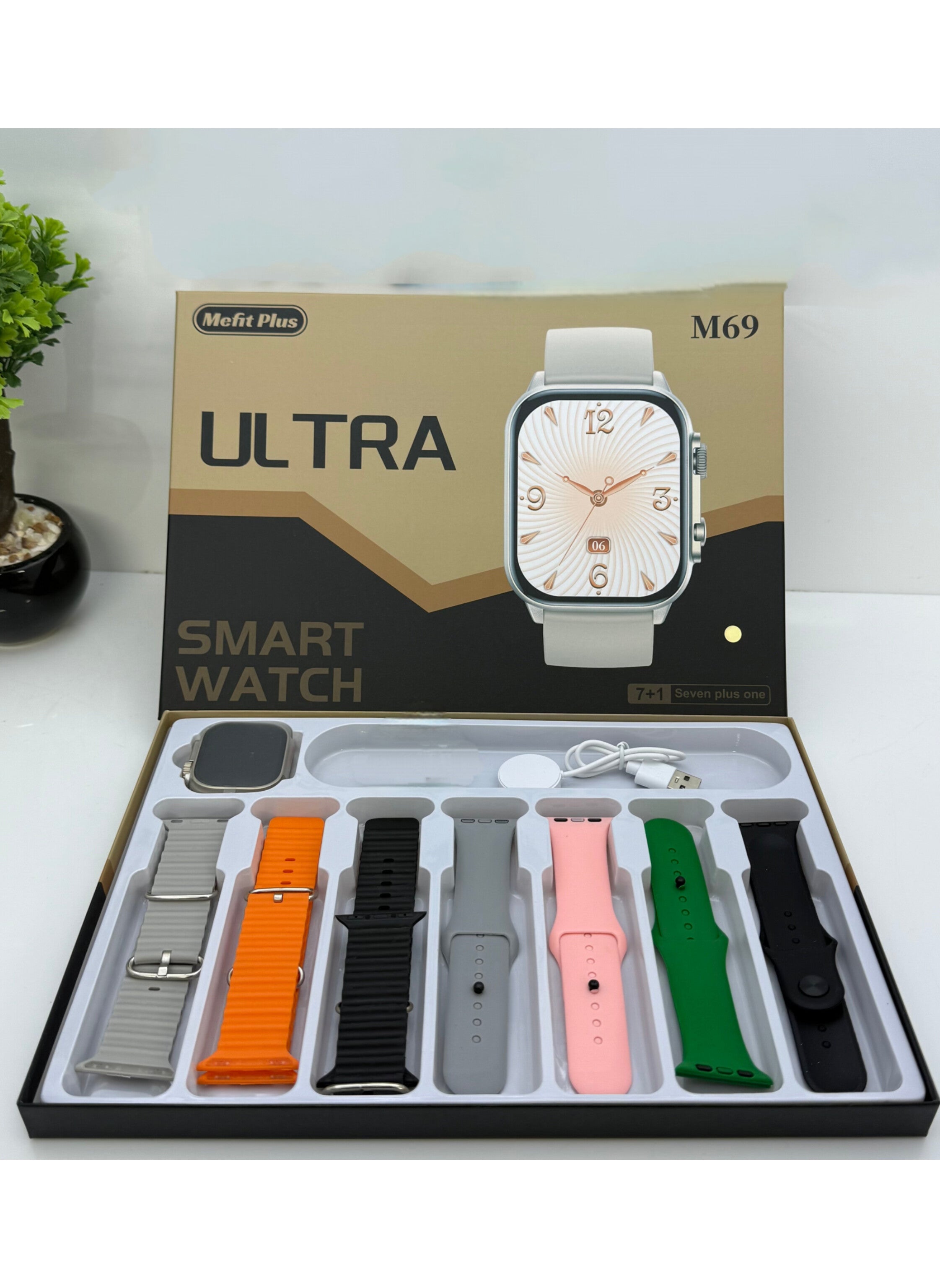 Premium Unisex Smartwatch: Call, Wireless Charging, & 7 Multi-Style Straps ساعة ذكية فاخرة للجنسين: اتصال، شحن لاسلكي، و7 أساور متعددة الأنماط
