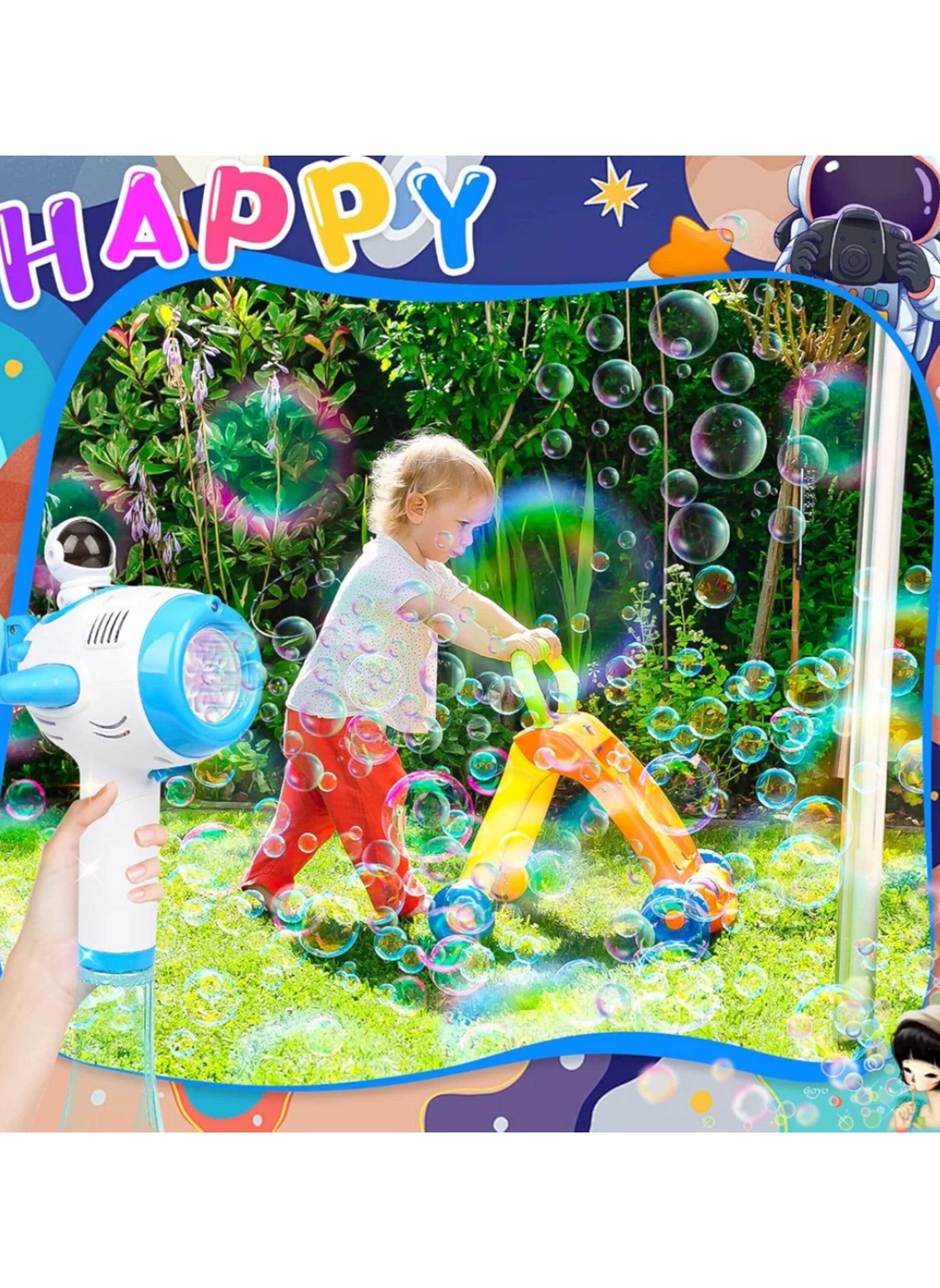 آلة فقاعات الأطفال الأوتوماتيكية بتصميم رائد الفضاء المضيئة والموسيقية Automatic Astronaut Bubble Machine for Kids with Lights and Music