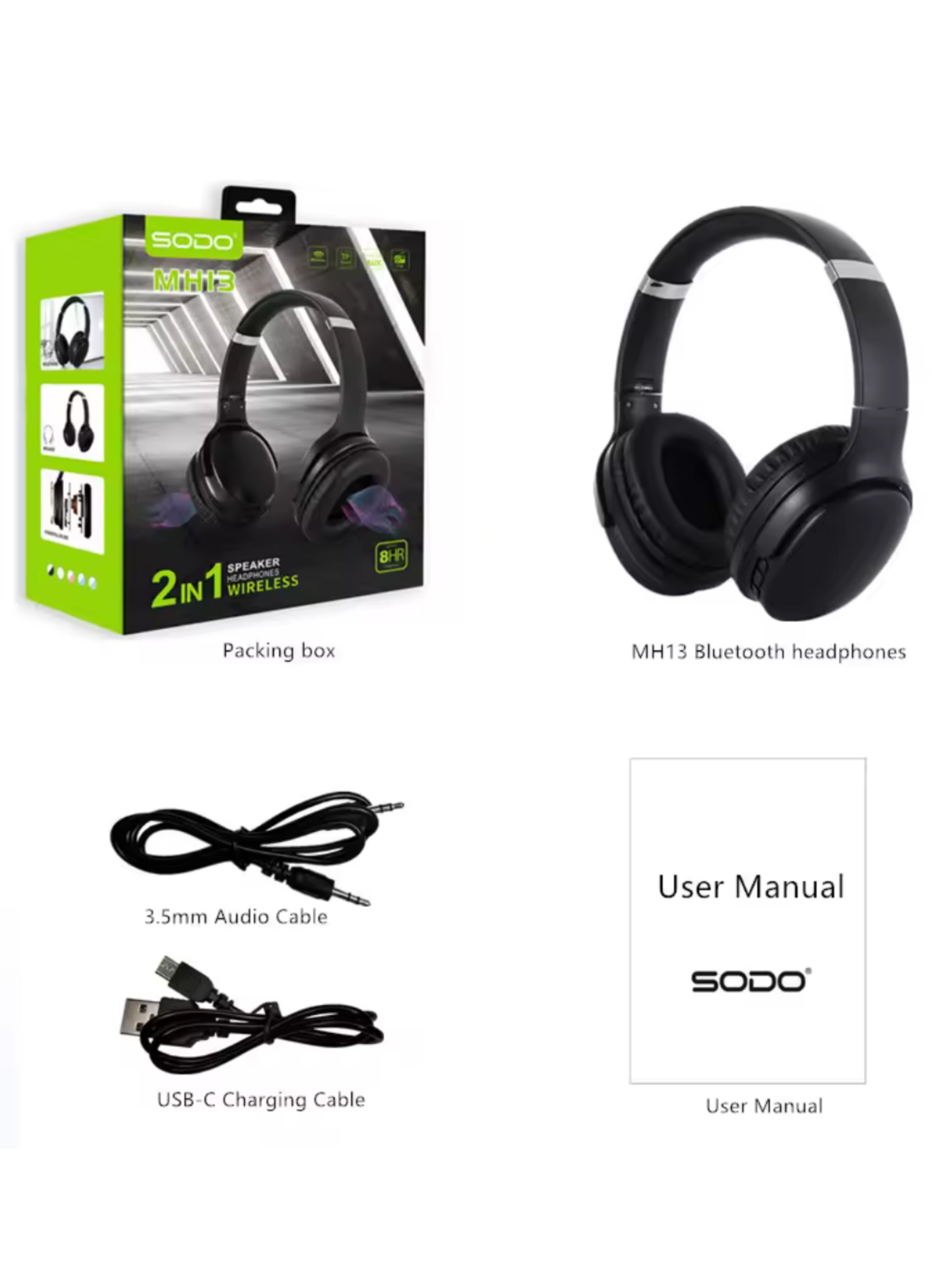 SODO MH-13 Wireless Headphones: 2-in-1 Bluetooth 5.1 HD Stereo Headphones with Microphone and TF/FM Support for Enhanced Audio Experience