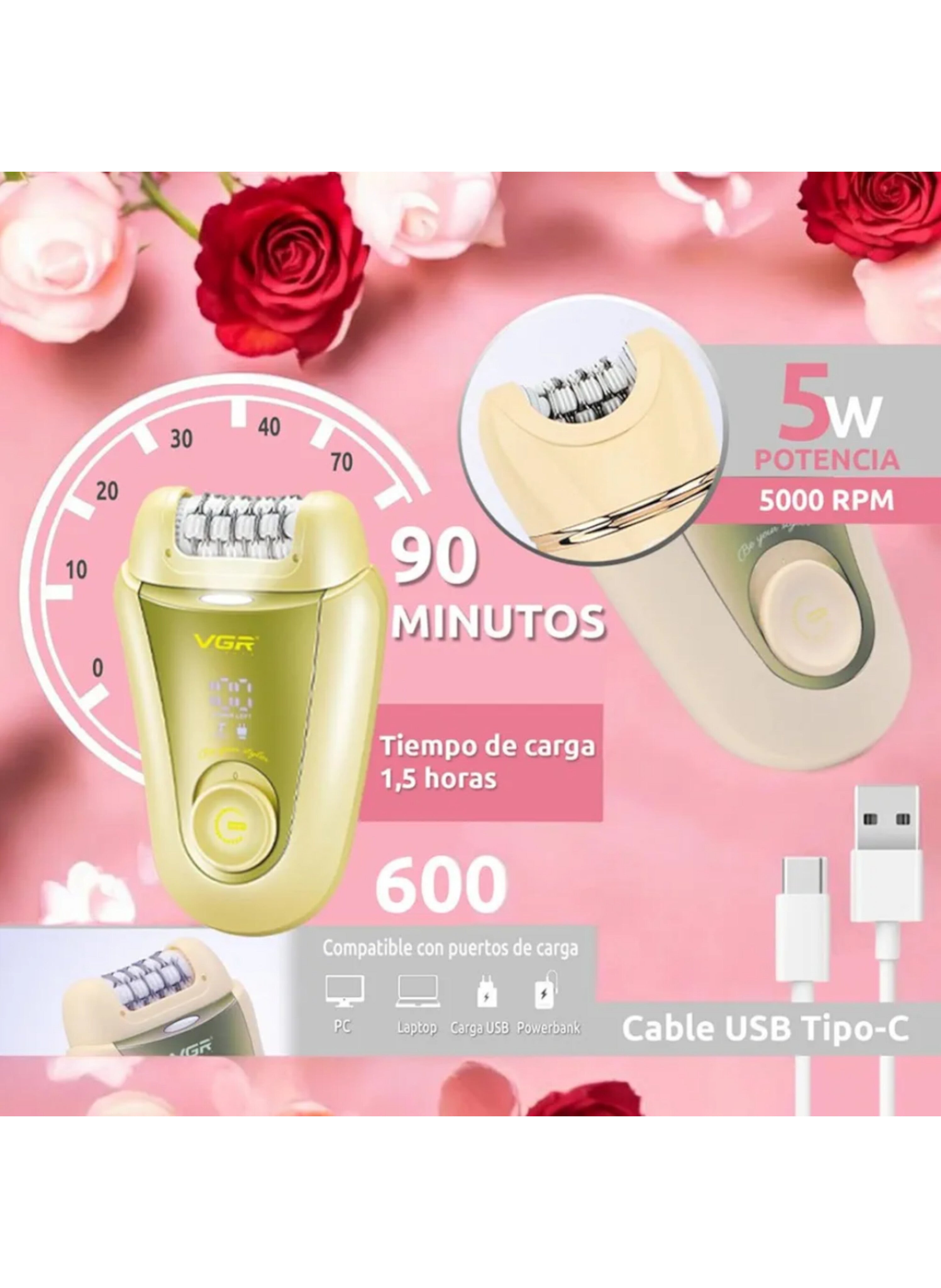 جهاز إزالة الشعر 2 في 1 النسائي اللاسلكي القابل للشحن ، وشفرات إزالة مدمجة وضوء LED، مخصص لإزالة الشعر الجاف والرطب من الوجه والجسم.  Cordless Rechargeable Women's Epilator and Shaver, with Li-ion Battery  for Wet & Dry Hair Removal.