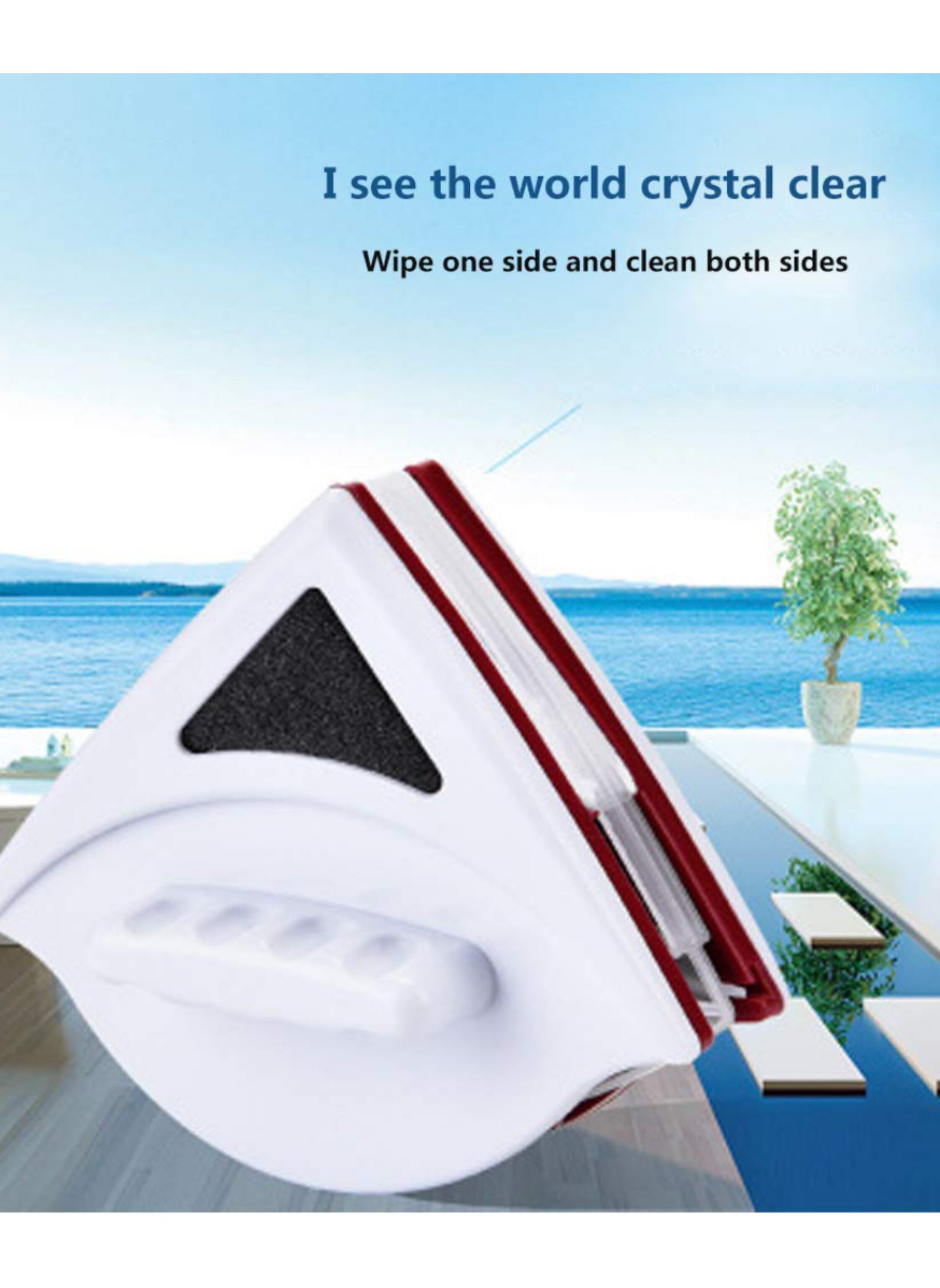 Double Sided Magnetic Window Glass Cleaner Wiper White/Red ممسحة تنظيف زجاج النوافذ المغناطيسية مزدوجة الجوانب باللون الأبيض/الأحمر