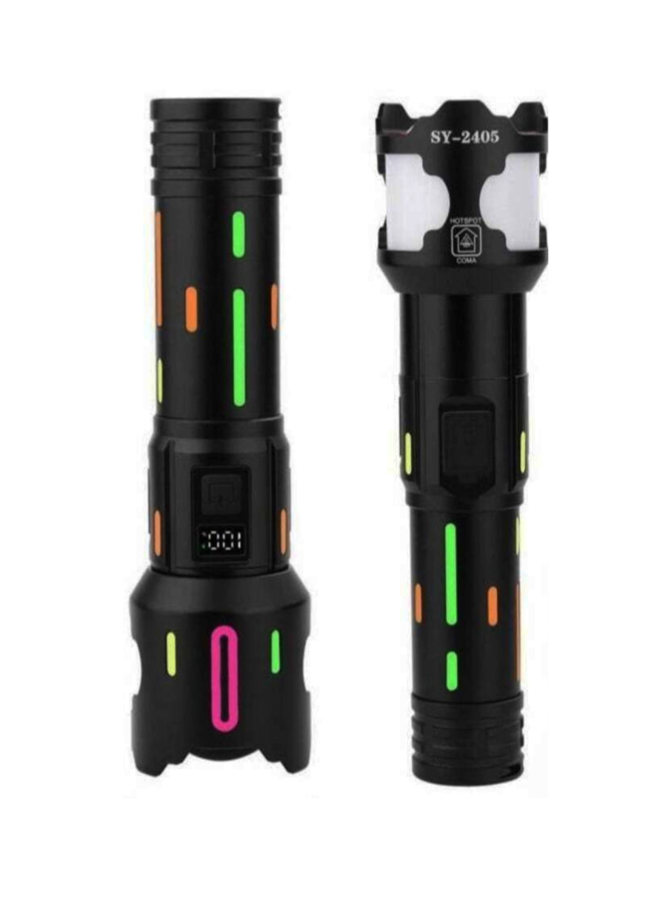 مصباح يدوي  فائق السطوع V5 LED مع بنك طاقة USB-C، وهيكل مضيء في الظلام، ومتانة مقاومة للماء بمعيار IPX6