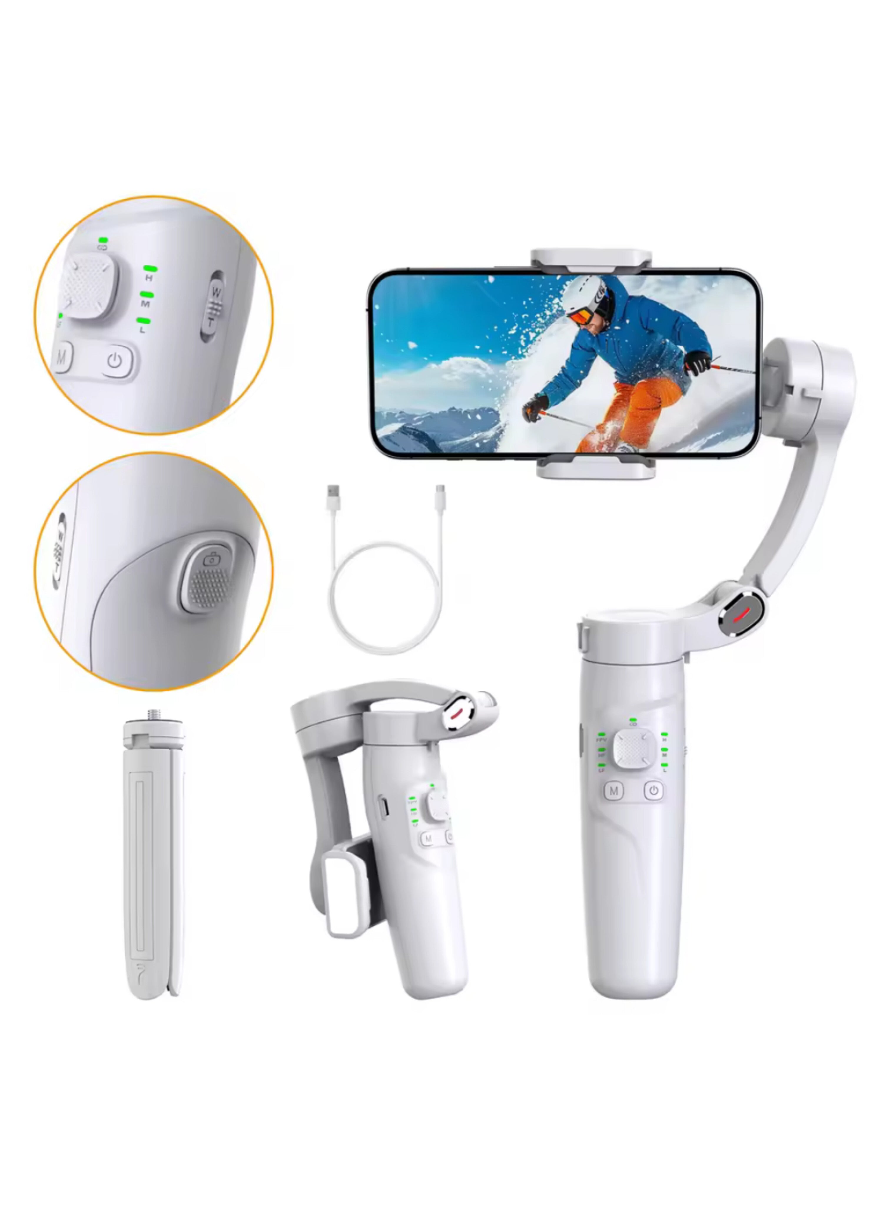 مثبت جوال احترافي محمول بتقنية متقدمة ضد الاهتزاز، تصميم قابل للطي، ويدعم التتبع الذكيProfessional Portable Smartphone Stabilizer with Advanced Anti-Shake Technology, Foldable Design, and Smart Tracking