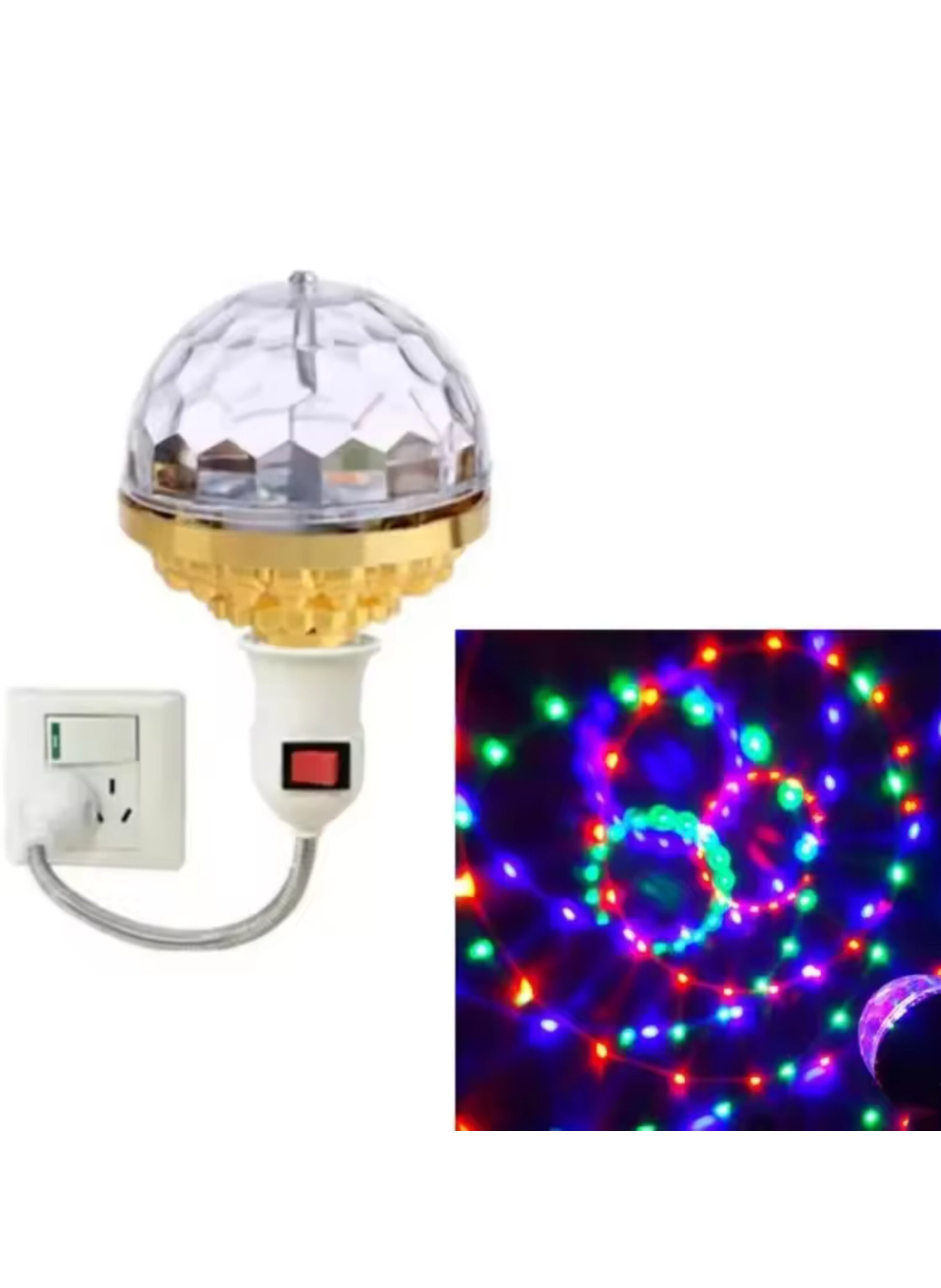 مصباح كرة ديسكو LED دوار تلقائي 360 درجة للحفلات المنزلية - ضوء ملون سحري كامل التغطية بمقبس E27 360 Degree Automatic Rotating LED Disco Ball Light for Home Parties - Full Color Magic Effect Lamp with E27 Socket