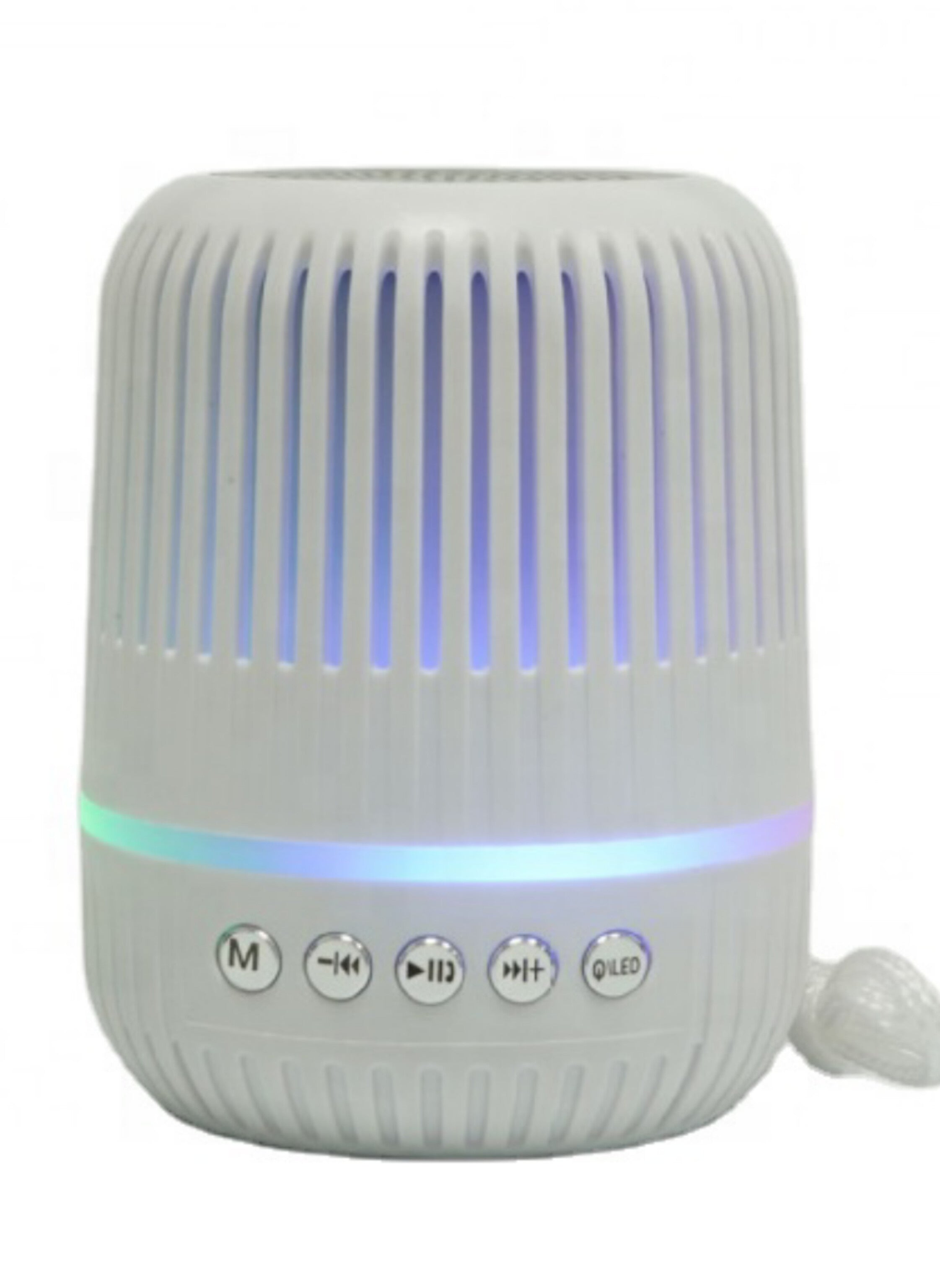 M4 Mini Bluetooth Speaker – Portable Wireless Speaker with RGB Lights, Deep Bass Woofer, USB/AUX Support, Compact Design for Home & Office white مكبر صوت بلوتوث M4 ميني محمول – إضاءة RGB، صوت جهير عميق، تشغيل USB وAUX، تصميم أنيق للمكتب أو المنزل لون ابيض