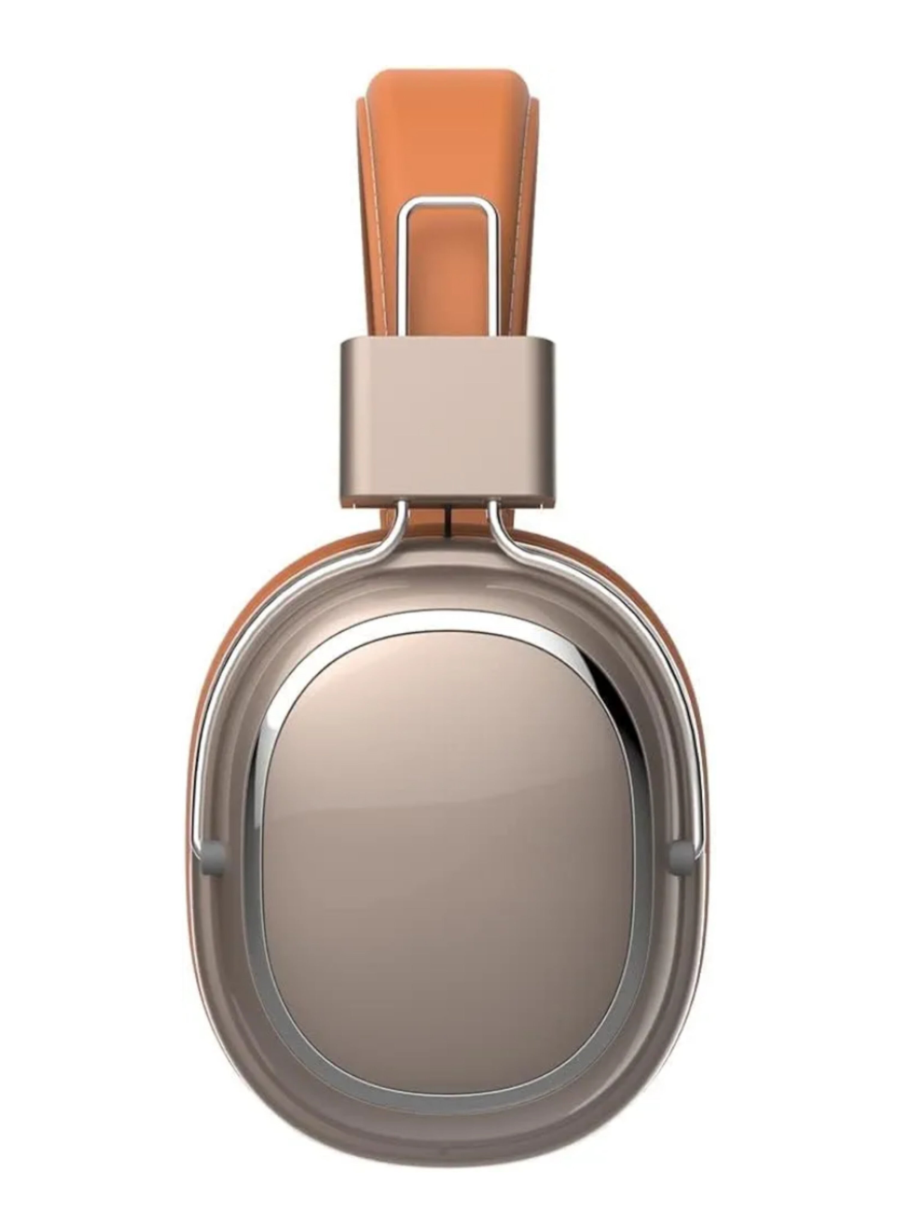 Orange/Tan Leather Wireless Over-Ear Bluetooth Headphones - Modern Design with Silver Metal Accents and HD Stereo Soundسماعات رأس لاسلكية فوق الأذن برتقالية/جلد تان - بلوتوث، تصميم عصري بمعدن فضي وصوت ستيريو عالي الوضوح