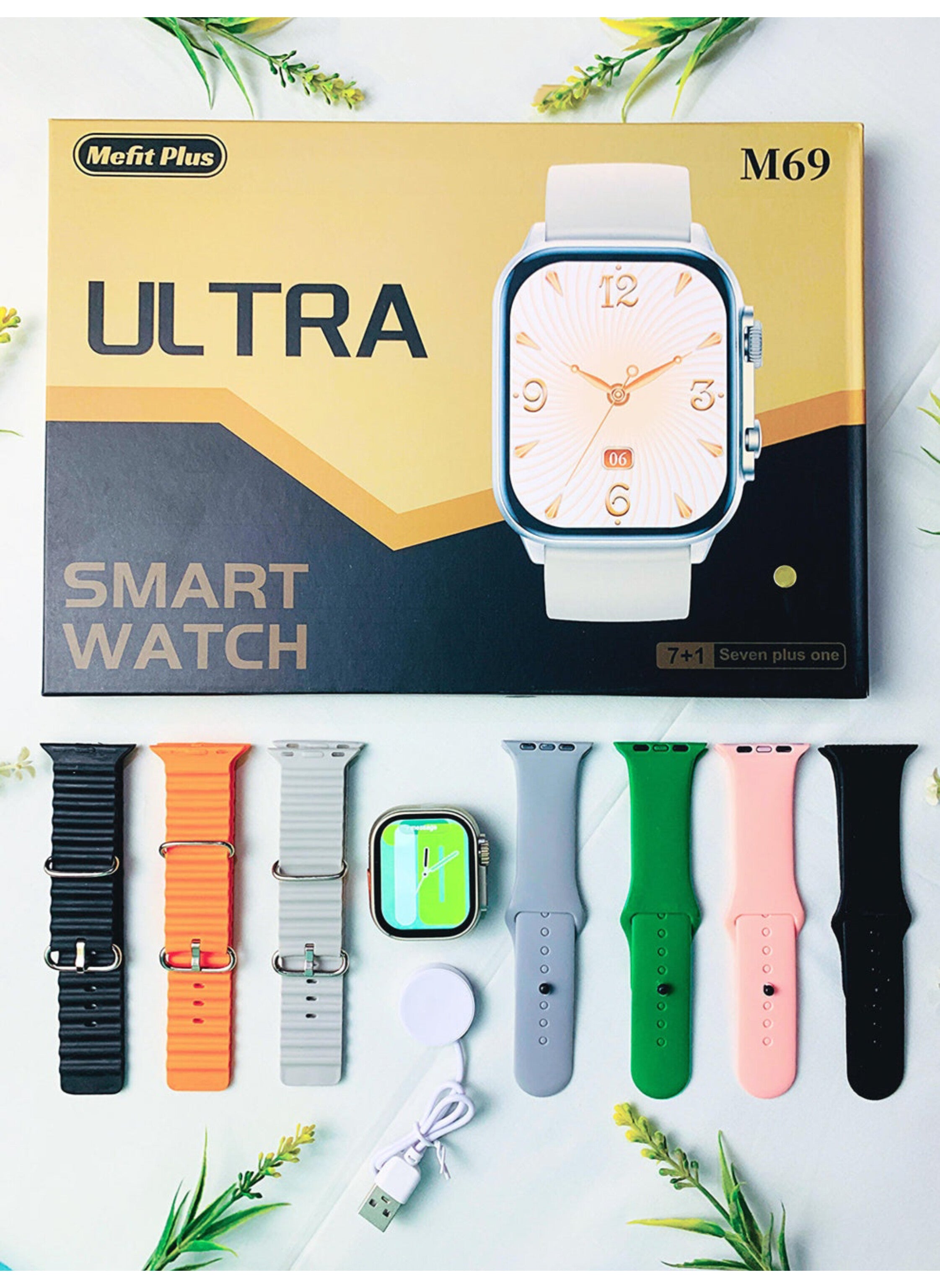Premium Unisex Smartwatch: Call, Wireless Charging, & 7 Multi-Style Straps ساعة ذكية فاخرة للجنسين: اتصال، شحن لاسلكي، و7 أساور متعددة الأنماط