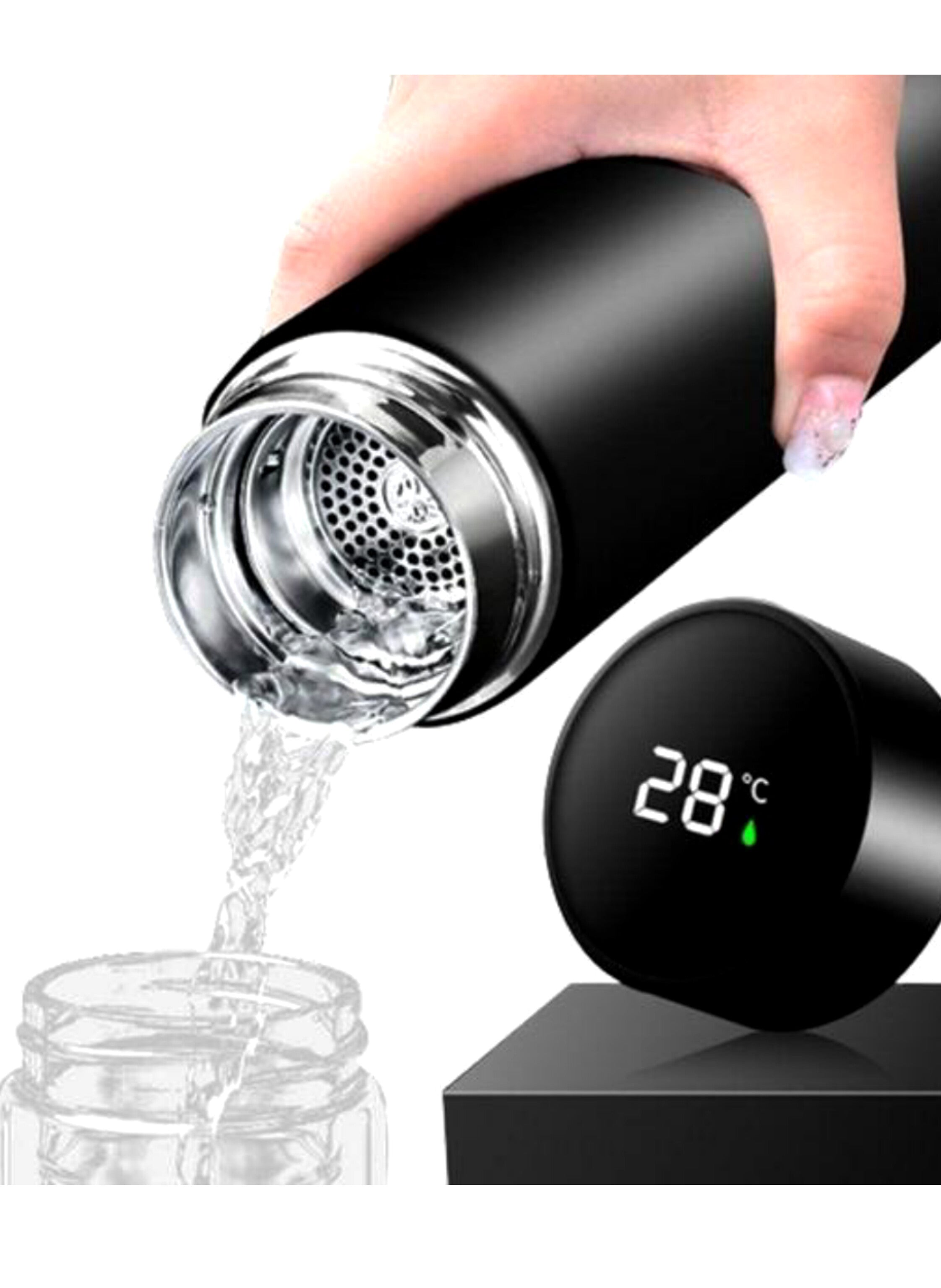 زجاجة مياه ذكية  500 مل بشاشة LED لعرض من الستانلس ستيل لمدة حراري للقهوة والشاي الساخن والبارد للمدرسة والمنزل والمكتب 500ml Smart Water Bottle with LED Display Stainless Steel Thermostat for Hot and Cold Coffee and Tea for School, Home and Office