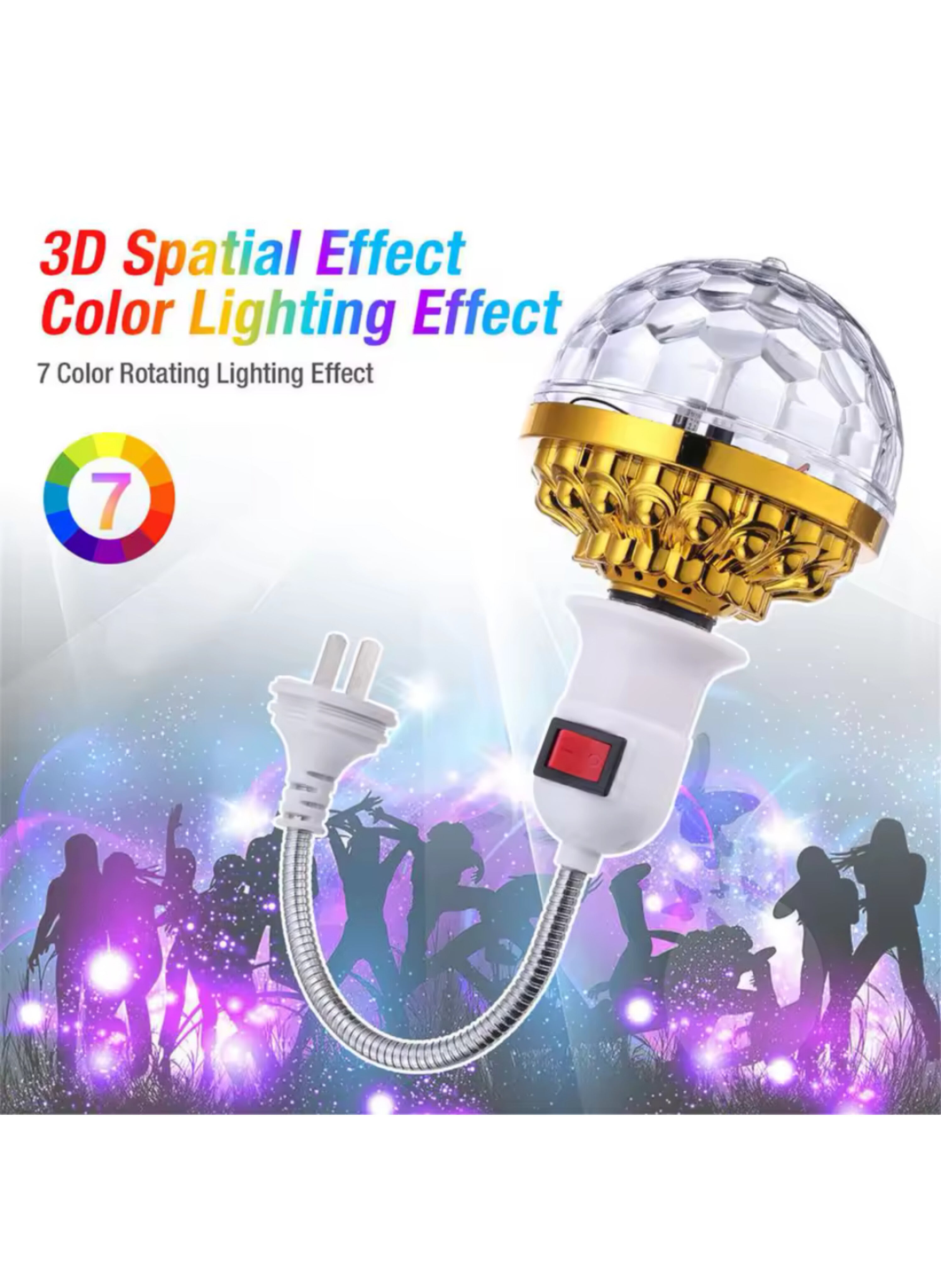 مصباح كرة ديسكو LED دوار تلقائي 360 درجة للحفلات المنزلية - ضوء ملون سحري كامل التغطية بمقبس E27 360 Degree Automatic Rotating LED Disco Ball Light for Home Parties - Full Color Magic Effect Lamp with E27 Socket