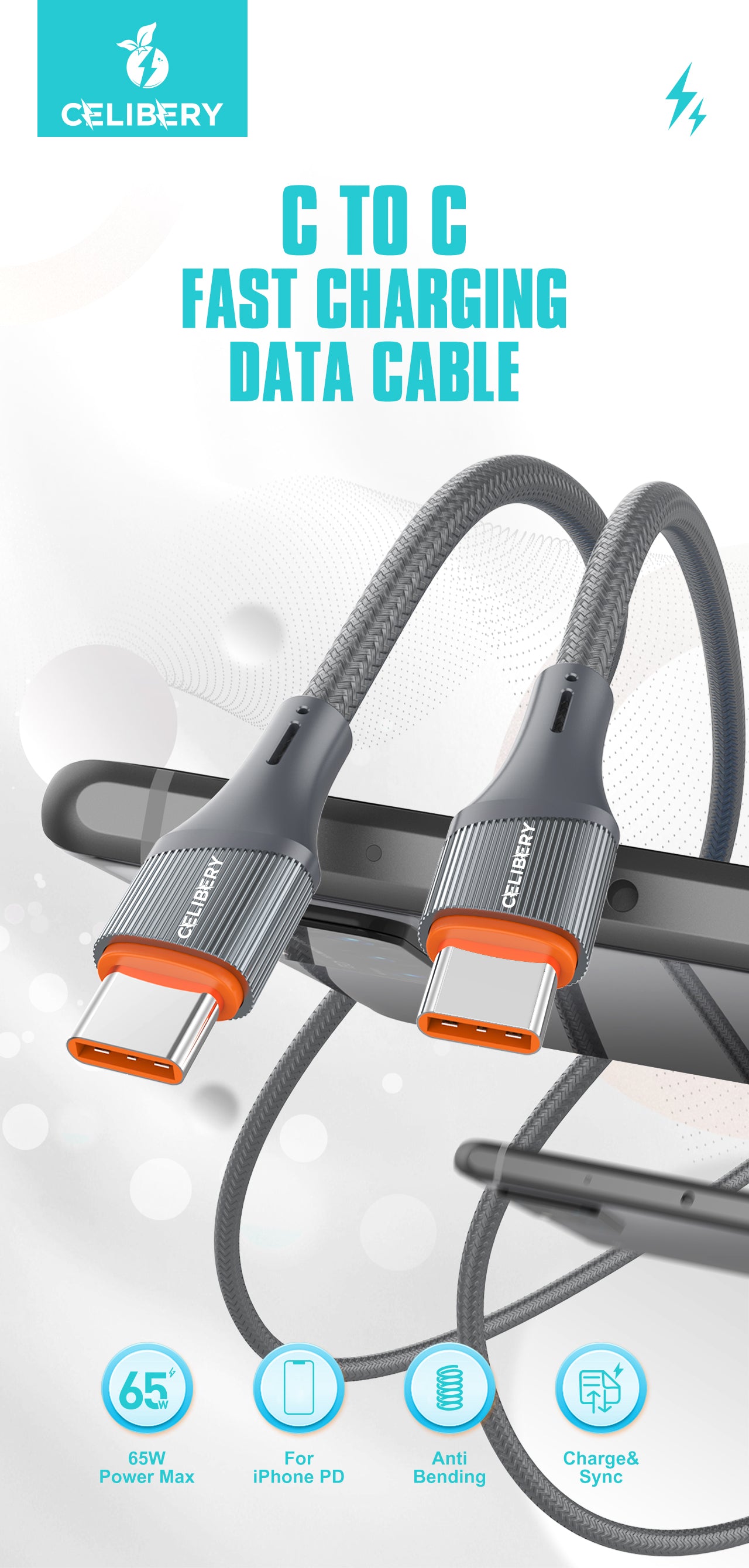 وصلة نقل بيانات وشحن من نوع USB-C إلى USB-C طراز CEL-101CC عالية الأداء CEL-101CC High-Performance USB-C to USB-C Data and Charging Adapter