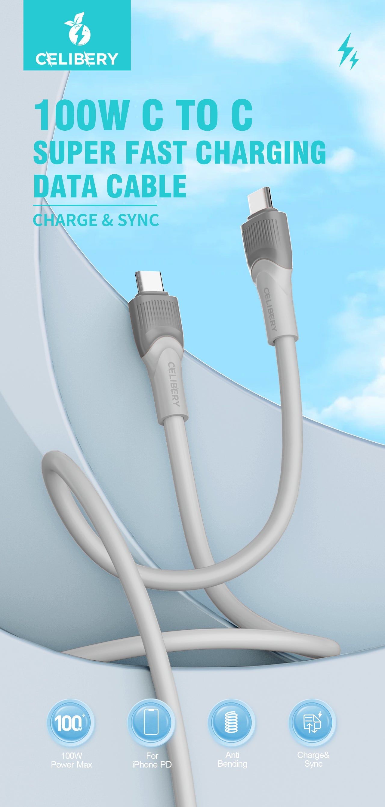 وصلة نقل بيانات وشحن من نوع USB-C إلى USB-C طراز CEL-102CC عالية الأداء CEL-102CC High-Performance USB-C to USB-C Data and Charging Adapter