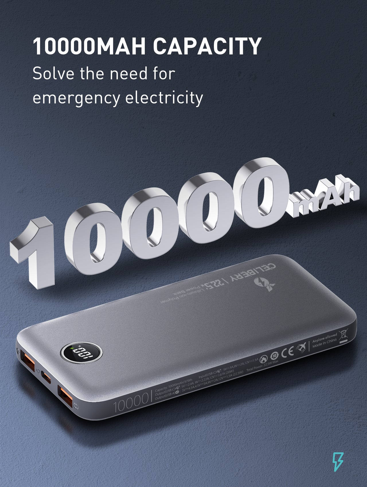 Slim Power Bank 10000mAh 22.5W PB-CEL-105, 10000mAh Power Bank