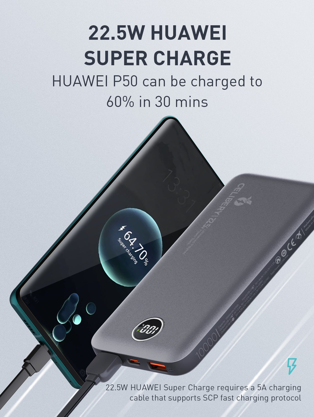 Slim Power Bank 10000mAh 22.5W PB-CEL-105, 10000mAh Power Bank