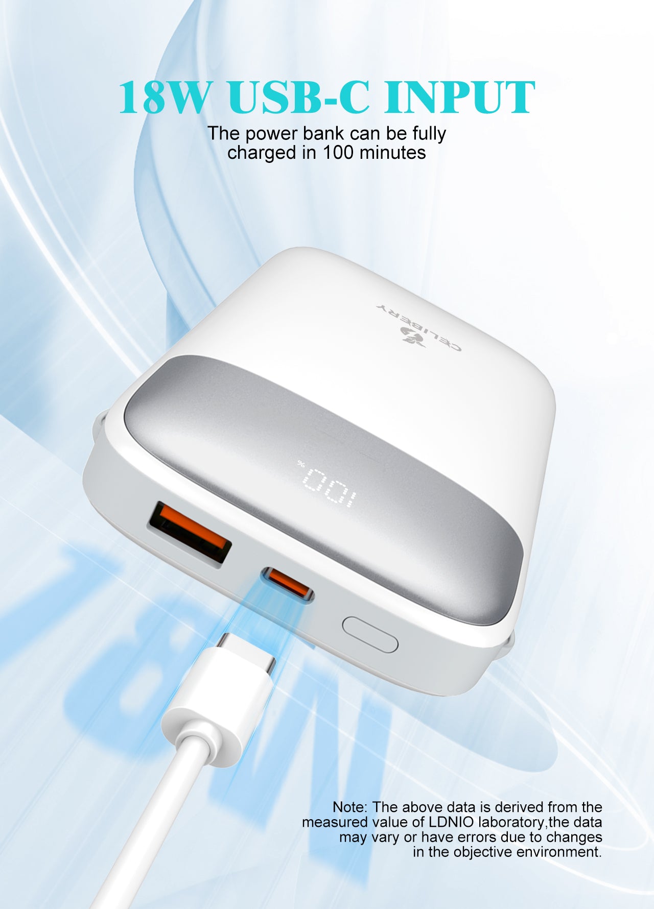 cel-104 بنك طاقة 10000 مللي أمبير  USB-C وLightning مدمجة لأجهزة ، أبيض 10000 mAh  Power Bank, 22.5W Max Fast Portable Charger with Built-In USB-C and Lightning Cables iPhone 15/14 Series, MacBook, Galaxy and More, White